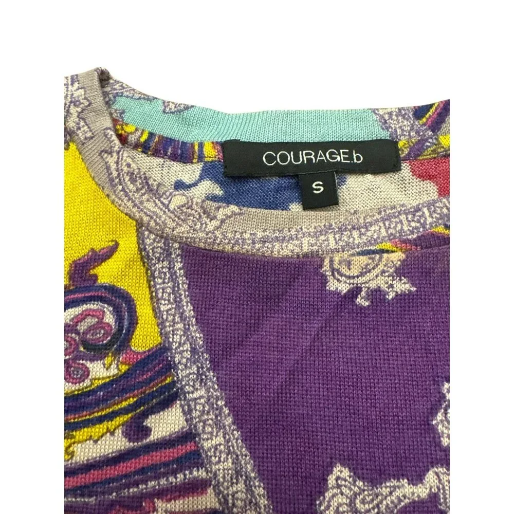 Courage.b Long-Sleeve Top Size Small Silk Wool Cashmere Multicolor Paisley - Picture 2 of 4